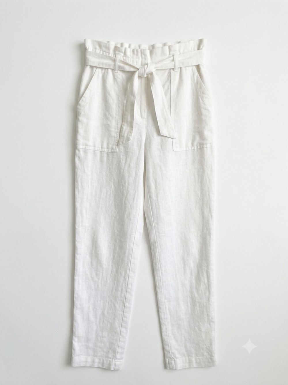 Potters Pot x Anthro Minimalist Ivory Cotton Tie Accent Pants NWOT Euro Summer